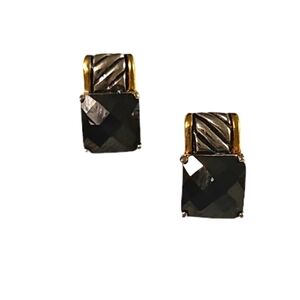 18K Yellow Gold Overlay & Black Onyx Drop Earrings, post back